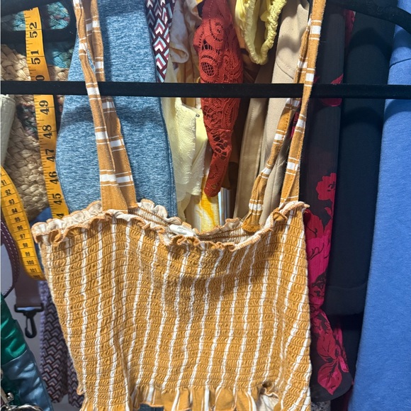 Me to we Striped Mustard Yellow Smocked Crop Top - Picture 1 of 3
